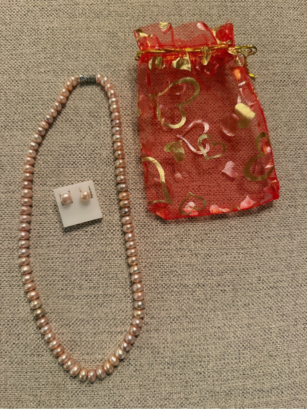 Pearl Bead Necklace and Stud Earrings Set - Pink Pearlescent